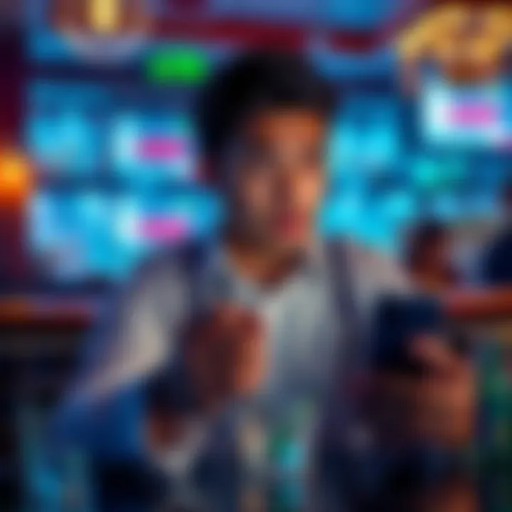 Individual sitting at a bar looking at a phone with a shocked expression after investing in XRP
