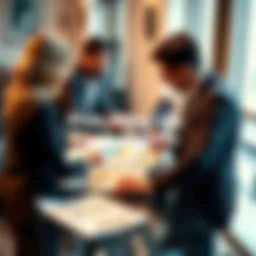 Business professionals discussing the Capital Markets Risk Mitigation Framework, with documents and charts on a table