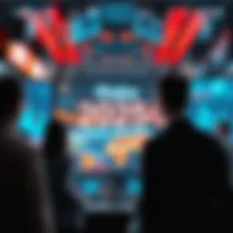 Risks in 2025 People looking at a digital screen displaying potential risks for 2025