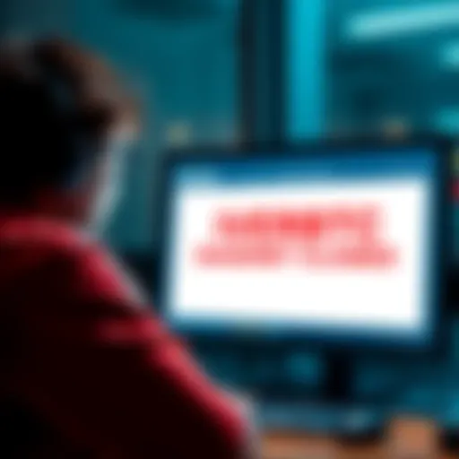 A worried person looking at a computer screen with a message about their Riverbtc account being closed.