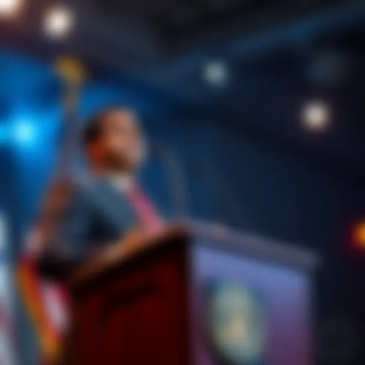 Ro Khanna Proposes Crypto Trading Ban US Representative Ro Khanna stands at a podium introducing a bill to ban crypto trading by leaders, highlighting ethics and transparency.