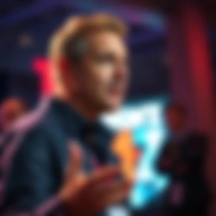 Robert Clasen speaking at a Starz event, showcasing his role in the entertainment industry