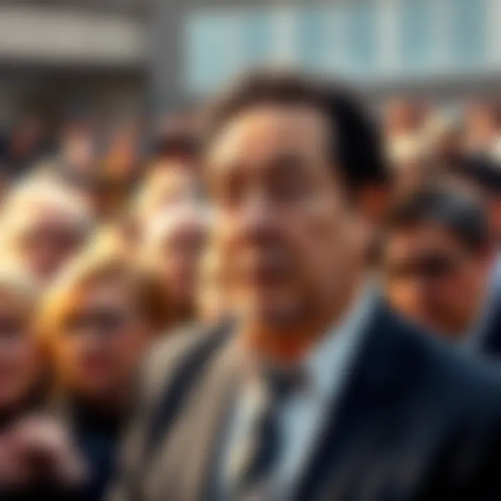 Robert Kiyosaki standing in front of a crowd with concerned expressions, representing the backlash against his financial advice