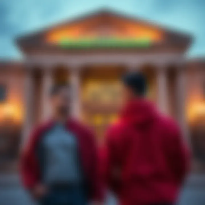 Two Robinhood employees standing outside a courthouse, representing charges of fraud in crypto trading.