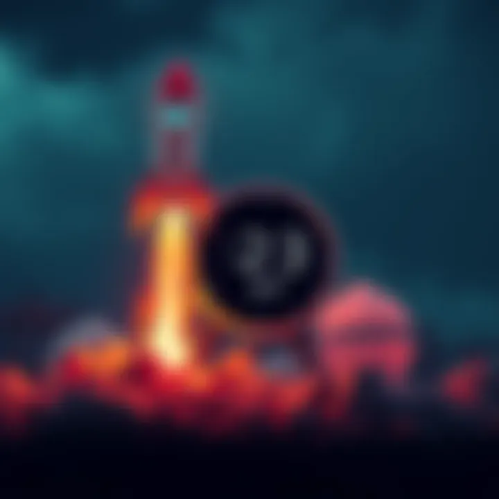 A countdown clock with a rocket preparing for launch, symbolizing an anticipated rise in value.