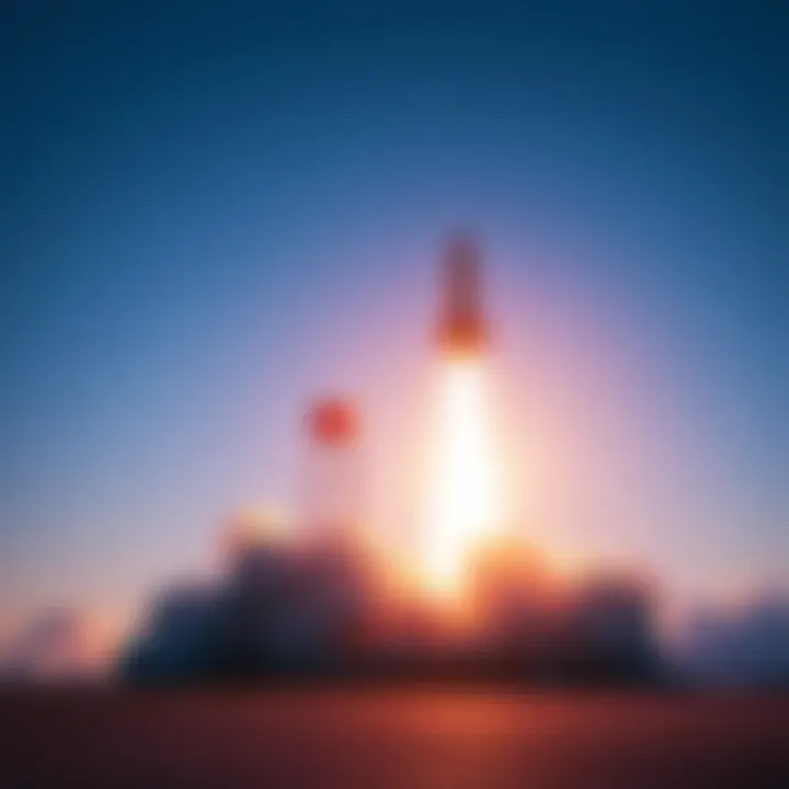 A rocket takes off against a clear sky symbolizing investment growth.