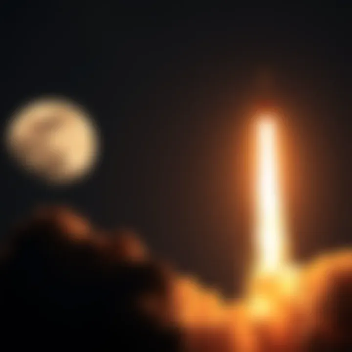 Rocket Launching to the Moon A rocket blasts off toward the moon, leaving a trail of smoke behind, with the moon glowing in the background.