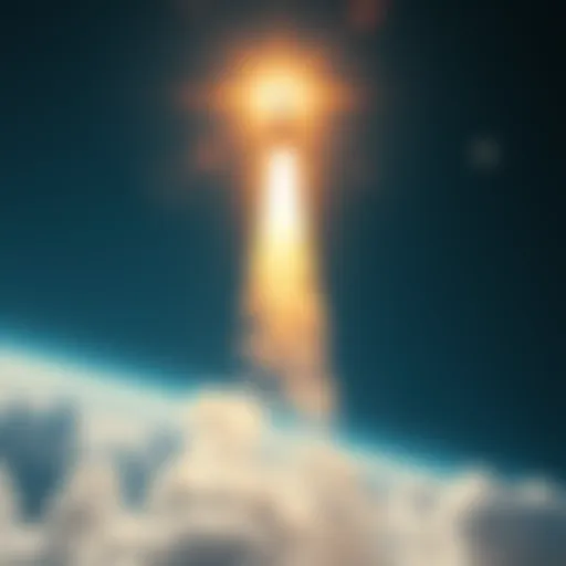 A rocket launching into the sky, leaving a trail of smoke behind as it heads towards the stars.