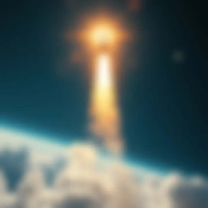 A rocket launching into the sky, leaving a trail of smoke behind as it heads towards the stars.