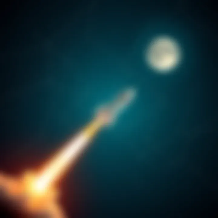 A rocket soaring through a starry sky moving towards the moon, symbolizing investment growth and opportunity.