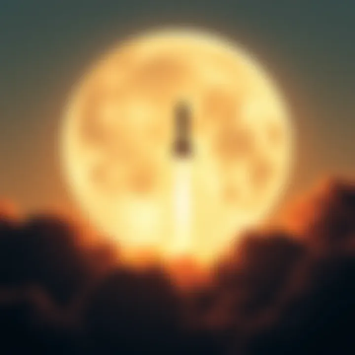 A rocket launching towards the moon symbolizing cryptocurrency price surges