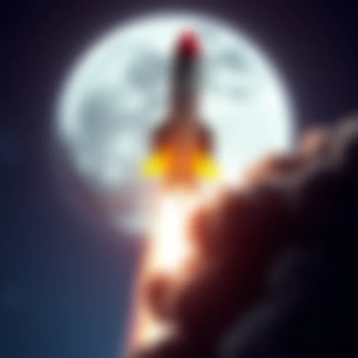 A rocket blasting off into space with the moon in the background, showcasing excitement and adventure.