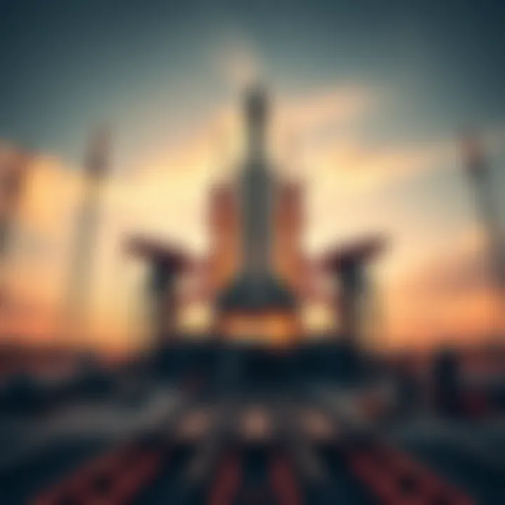 A rocket stands ready on the launch pad, surrounded by technicians and equipment, signaling the start of a new journey.