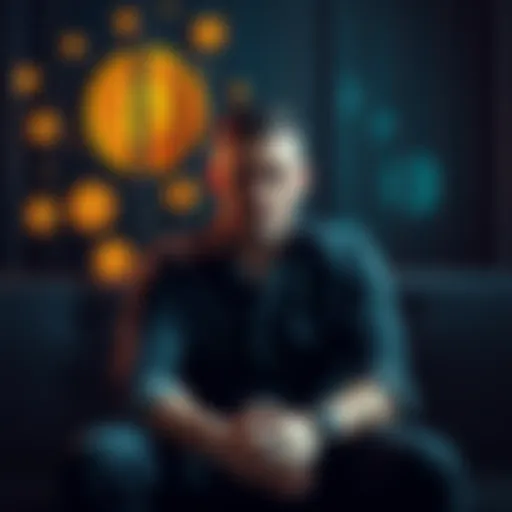 Roger Ver sitting in a room under house arrest, with Bitcoin symbols in the background to represent the recent $8.62 billion transaction.