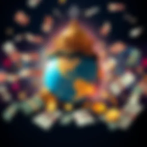 Illustration showing the historic influence of the Rothschild banking family on global finance and politics, featuring symbols of money and power, such as currency and a globe.