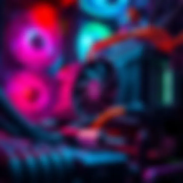 Close-up of an RTX 4080 graphics card showcasing its cooling system and design while connected to a mining rig.