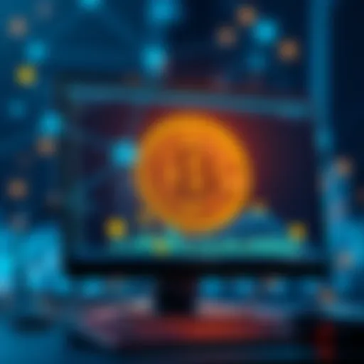 A computer screen displaying Bitcoin node software with network connections illustrated, representing contribution to the Bitcoin network.