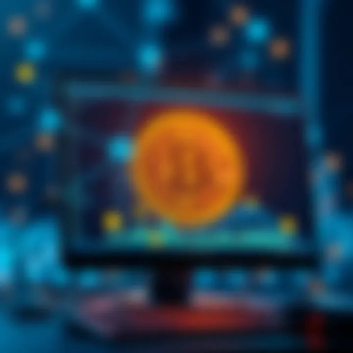 A computer screen displaying Bitcoin node software with network connections illustrated, representing contribution to the Bitcoin network.