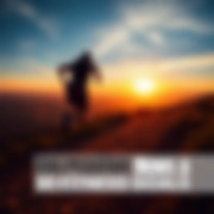 Running towards fitness goals A person running on a trail with a sunset in the background, symbolizing progress in fitness goals.