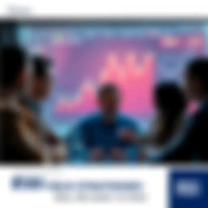 RWA Yield Strategies People discussing real-world asset yield strategies with charts and graphs in the background.