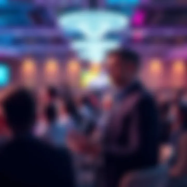 Ryan Wyatt, CEO of Cronos, discussing blockchain trends at a conference with an engaged audience