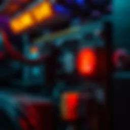 A close-up of an S19 mining device with a warning light on, indicating a potential issue while mining.