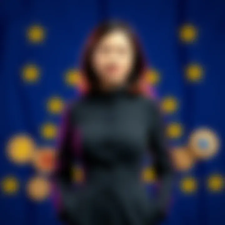 Sabina Liu Appointed Managing Director of KuCoin EU Sabina Liu stands confidently, ready to lead KuCoin EU's expansion in Europe, with a backdrop of the European Union flag and cryptocurrency symbols.