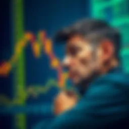 A disappointed investor staring at a declining stock chart with a thoughtful expression, symbolizing loss in investment.