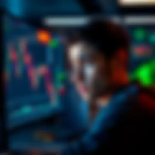 A young Canadian trader looks distressed while staring at a computer screen showing cryptocurrency charts and losses.