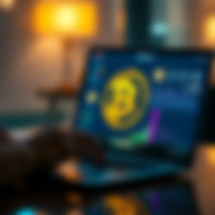A person using a laptop to securely purchase Pi coins in India, with a digital wallet interface visible on the screen.