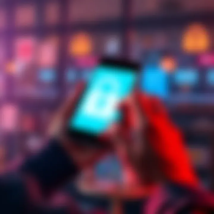 A person using a smartphone to check their Revolut account with a lock symbol in the background for security