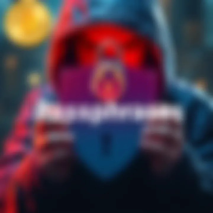 A person protecting their passphrase with a lock and shield, highlighting the importance of security in cryptocurrency, with Pi coins in the background.