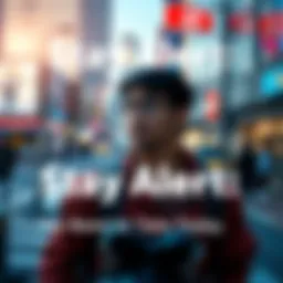 A person looking around cautiously while walking in an urban area, showing awareness of their surroundings.