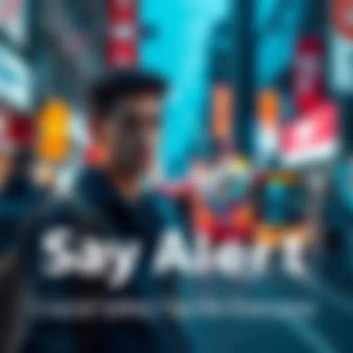 A person looking alert and prepared while walking in a busy street, showcasing awareness of surroundings.