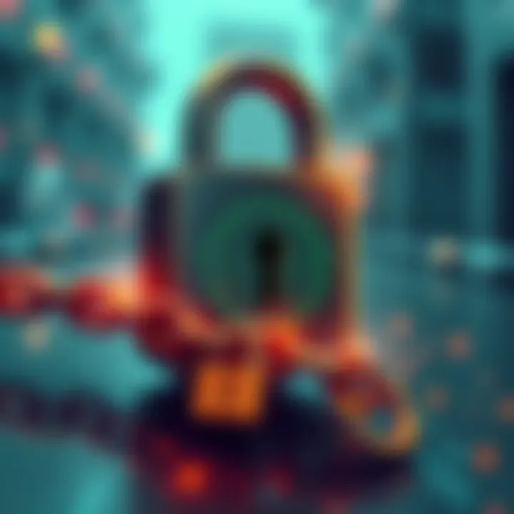 A graphic showing a digital lock with a broken chain symbolizing the halt of Saga's blockchain operations after a theft.