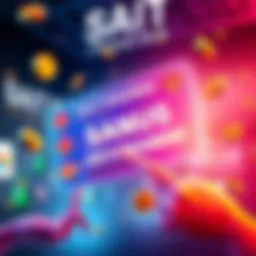 A graphic showing a scratchcard with vibrant colors and symbols of rewards; people exchanging invitations and completing tasks to earn bonus prizes in trading.