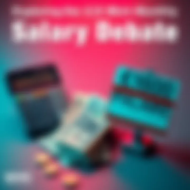 A visual representation of the salary discussion, featuring a calculator, money notes, and two contrasting signs for monthly salary and one-time payment.