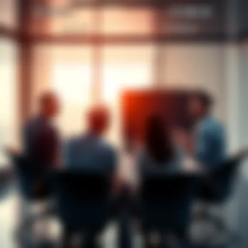 A group of people discussing strategies in a conference room about outreach and sales.