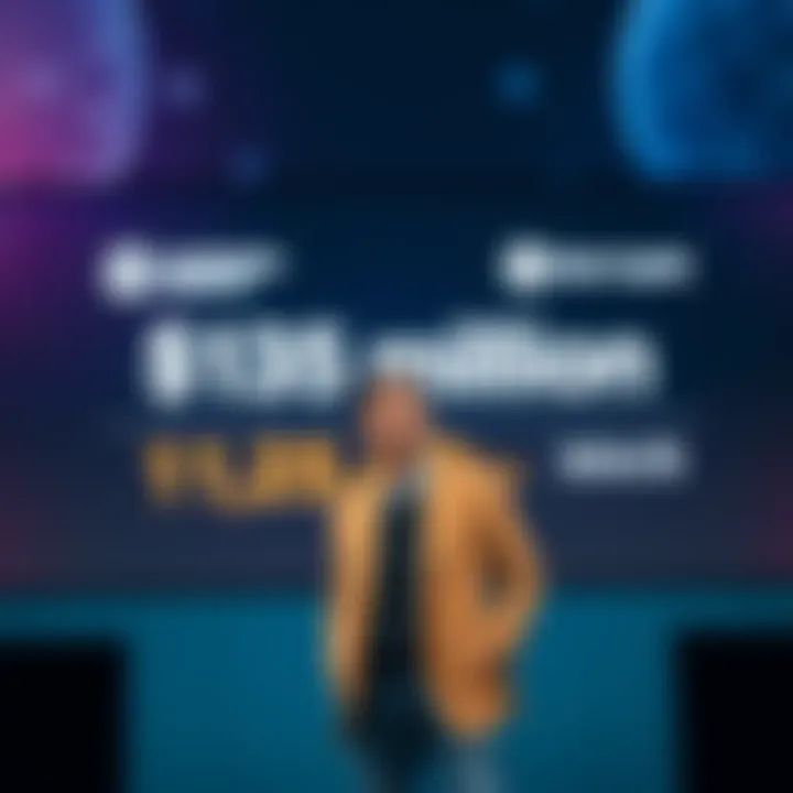 Sam Altman stands in front of a graphic showing $135 million in funding with logos of Andreessen Horowitz and Bain Capital.