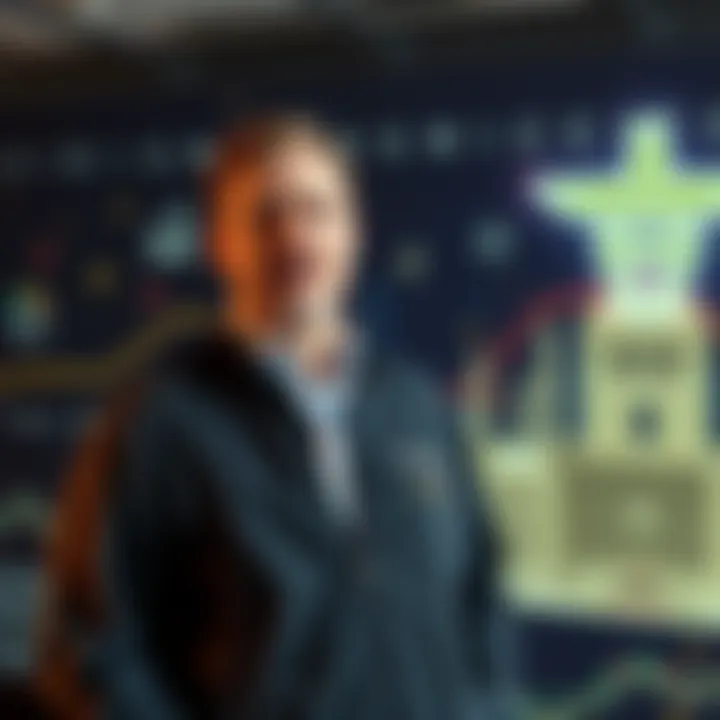 Sam Bankman-Fried standing in front of a digital cryptocurrency backdrop, discussing plans for a new project after his prison sentence.