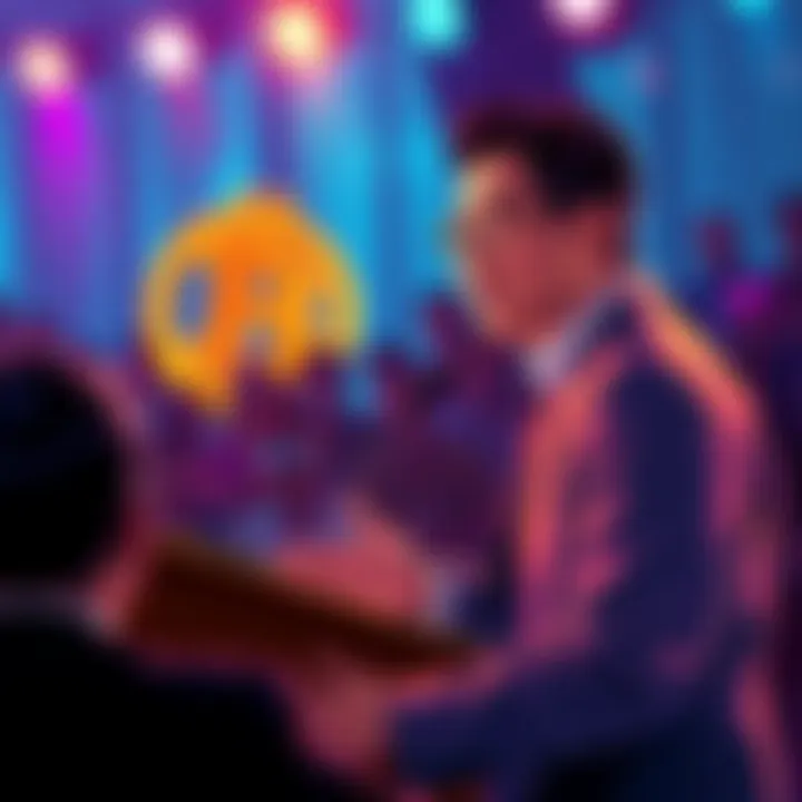 Samson Mow at a podium discussing Bitcoin market challenges with a focused audience