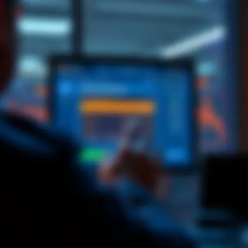 A person viewing a computer screen displaying a simple API interface for sanctions checks in decentralized applications, with compliance status and blockchain proof highlighted.