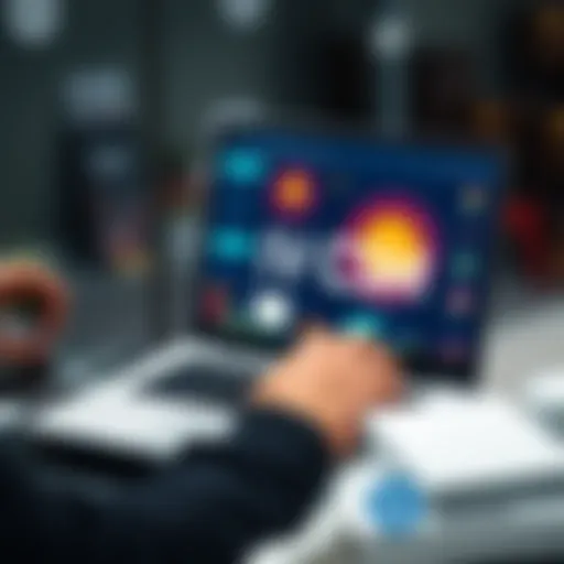 A person evaluating Sanity CMS on a laptop with design and SEO elements displayed on the screen.