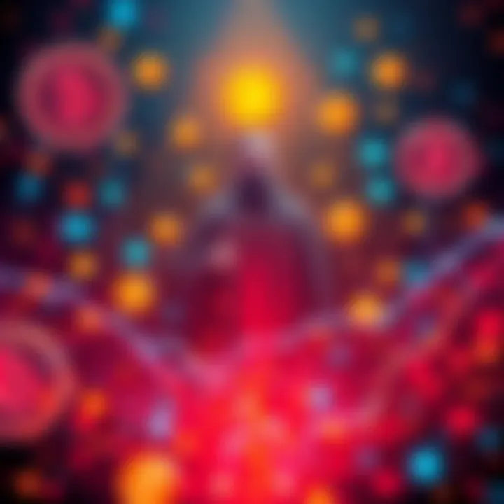 A visual representation showing a figure symbolizing Satoshi Nakamoto surrounded by digital currency icons and blockchain elements, illustrating the creation of Bitcoin.