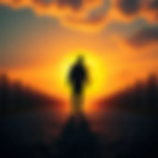 A silhouette of a person walking away with a Bitcoin symbol in the background, representing Satoshi's departure and the idea of freedom from control.