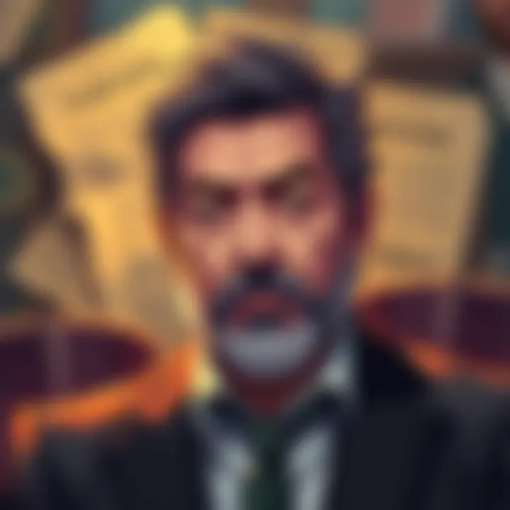 A digital illustration of Satoshi Nakamoto expressing disapproval, with a backdrop of documents hinting at controversial figures, symbolizing the connection between Satoshi and Epstein.