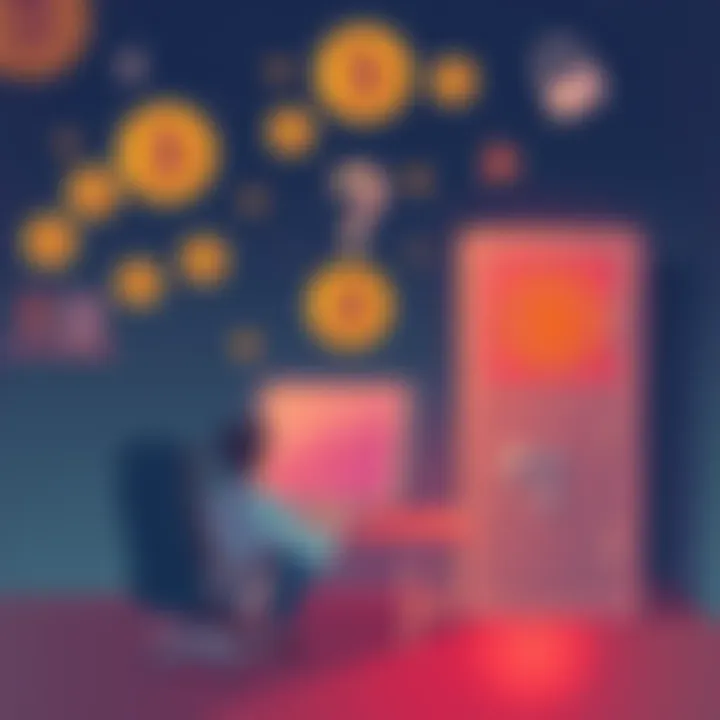 Illustration of a person sitting at a computer looking confused, surrounded by Bitcoin symbols and a locked safe, representing Satoshi Nakamoto's forgotten seed phrase.