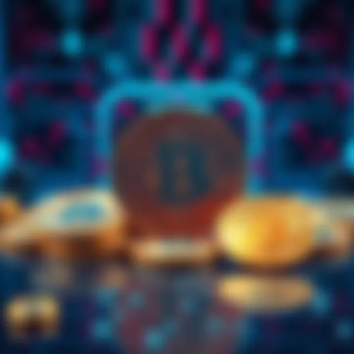 Satoshi's Coins in a Quantum World A visual representation of digital coins with a quantum computer in the background, highlighting the debate on cryptocurrency ownership in a post-quantum future.