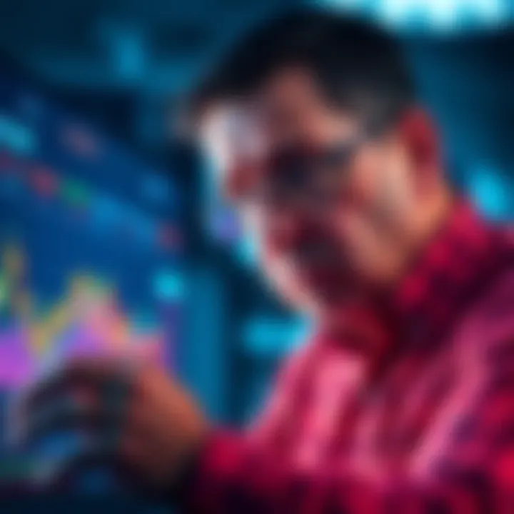 CEO Saylor looking at a graph showing Bitcoin fluctuations, with worried expression showing concern for shareholder losses