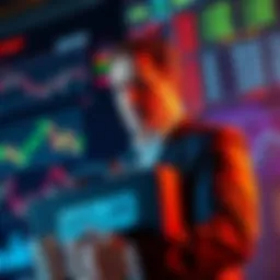 Saylor's Investment Strategy A man analyzing financial charts with declining values while holding a briefcase labeled investments